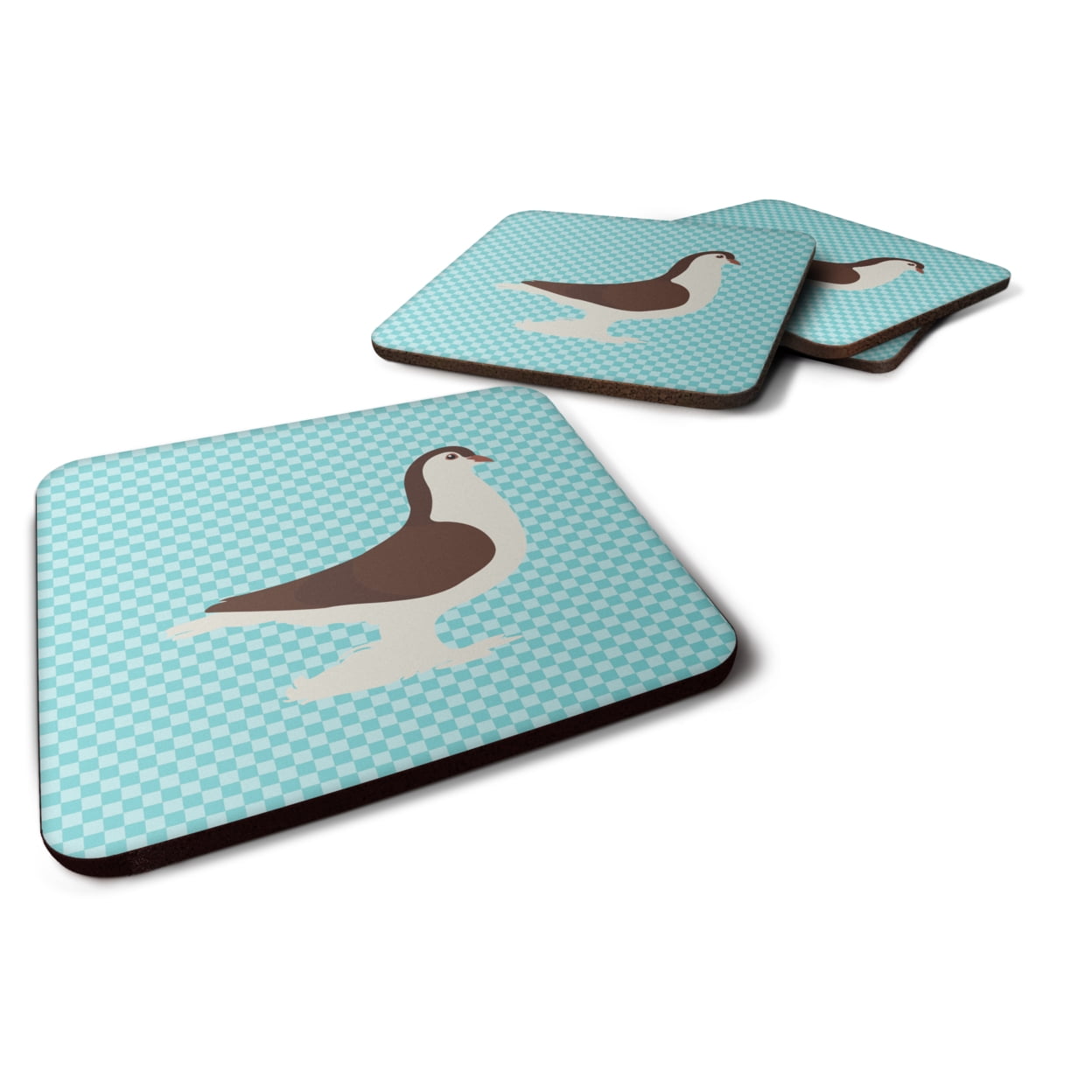 Large Pigeon Blue Check Foam Coaster - Blue