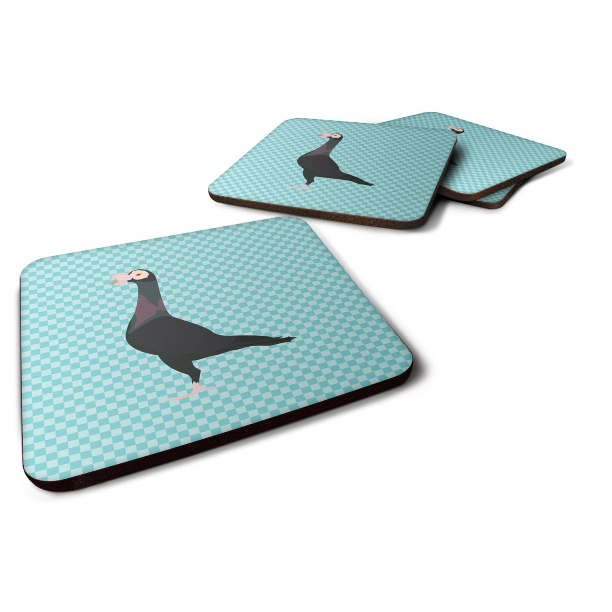 English Carrier Pigeon Blue Check Foam Coaster - Blue