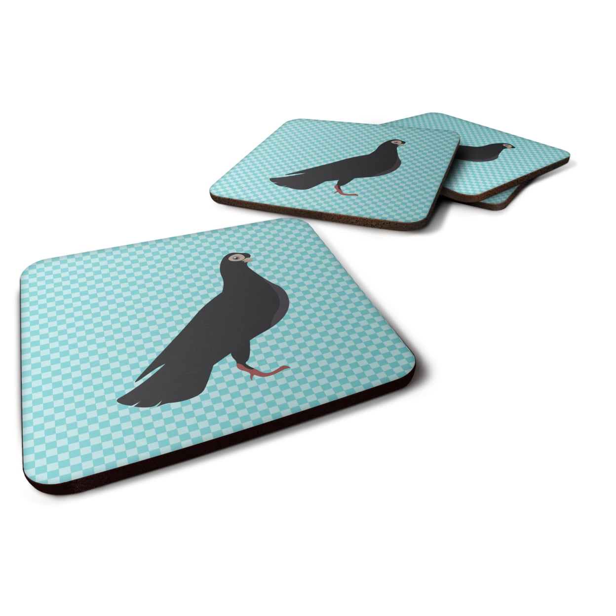 Budapest Highflyer Pigeon Blue Check Foam Coaster, Set of 4