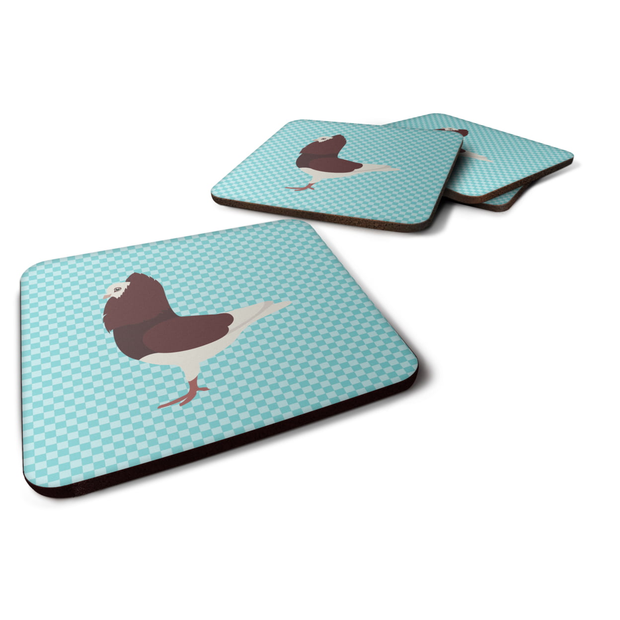BB8122FC Capuchin Red Pigeon Blue Check Foam Coaster, Set of 4
