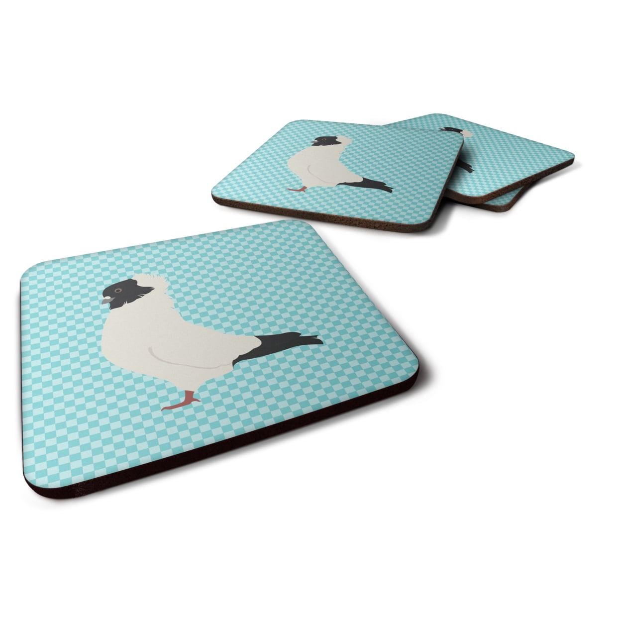 Nun Pigeon Blue Check Foam Coaster, Set of 4