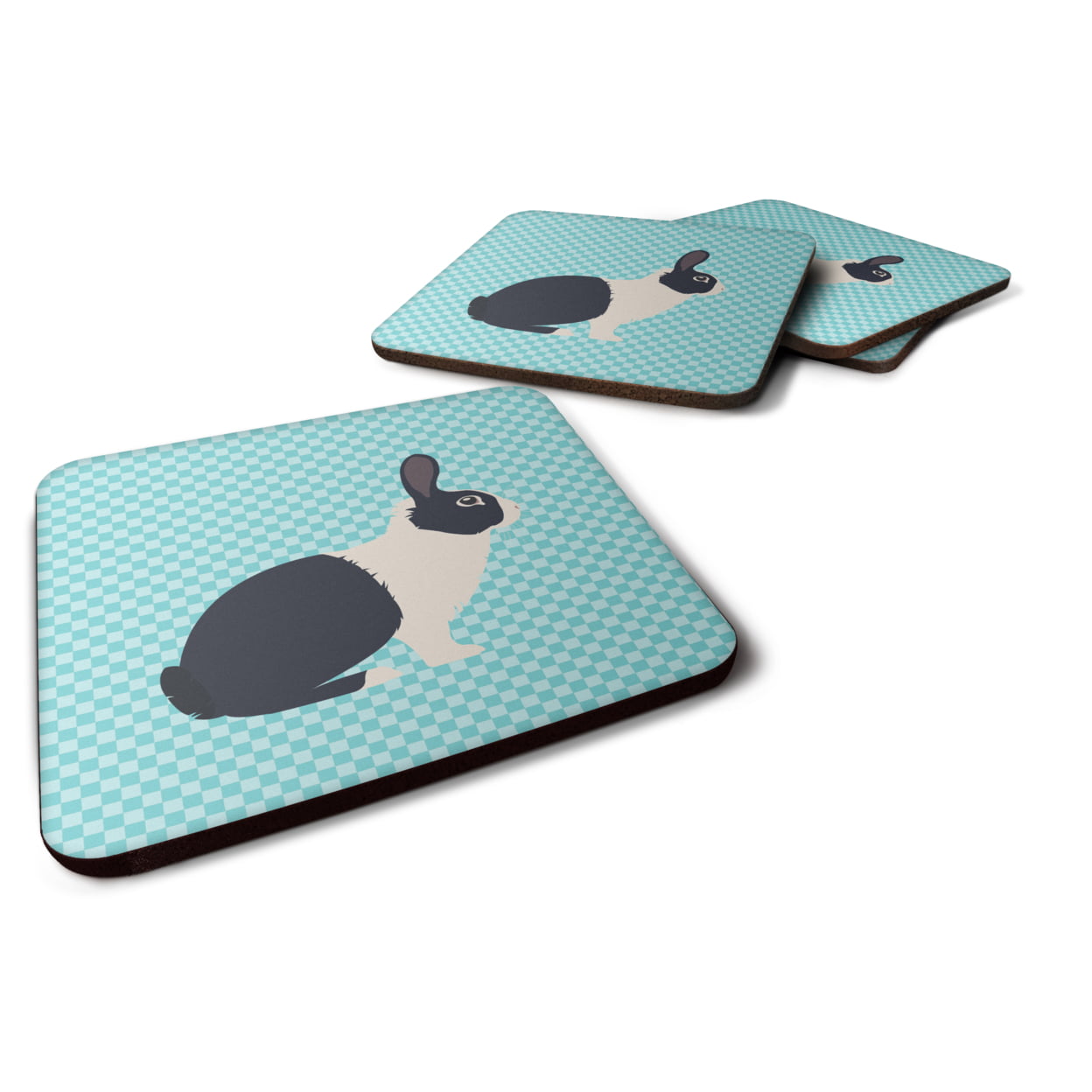 Dutch Rabbit Blue Check Foam Coaster - Set of 4