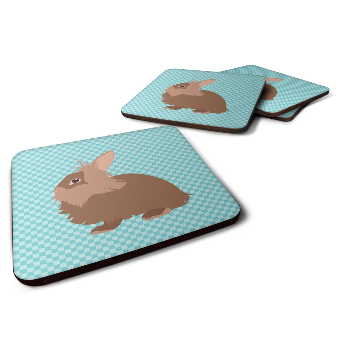 Lionhead Rabbit Blue Check Foam Coaster, Set of 4