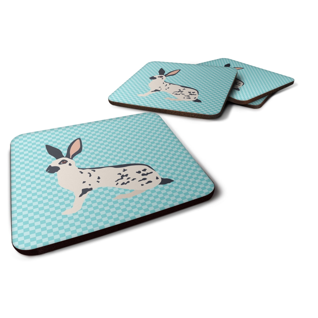 English Spot Rabbit Blue Check Foam Coaster - Set of 4