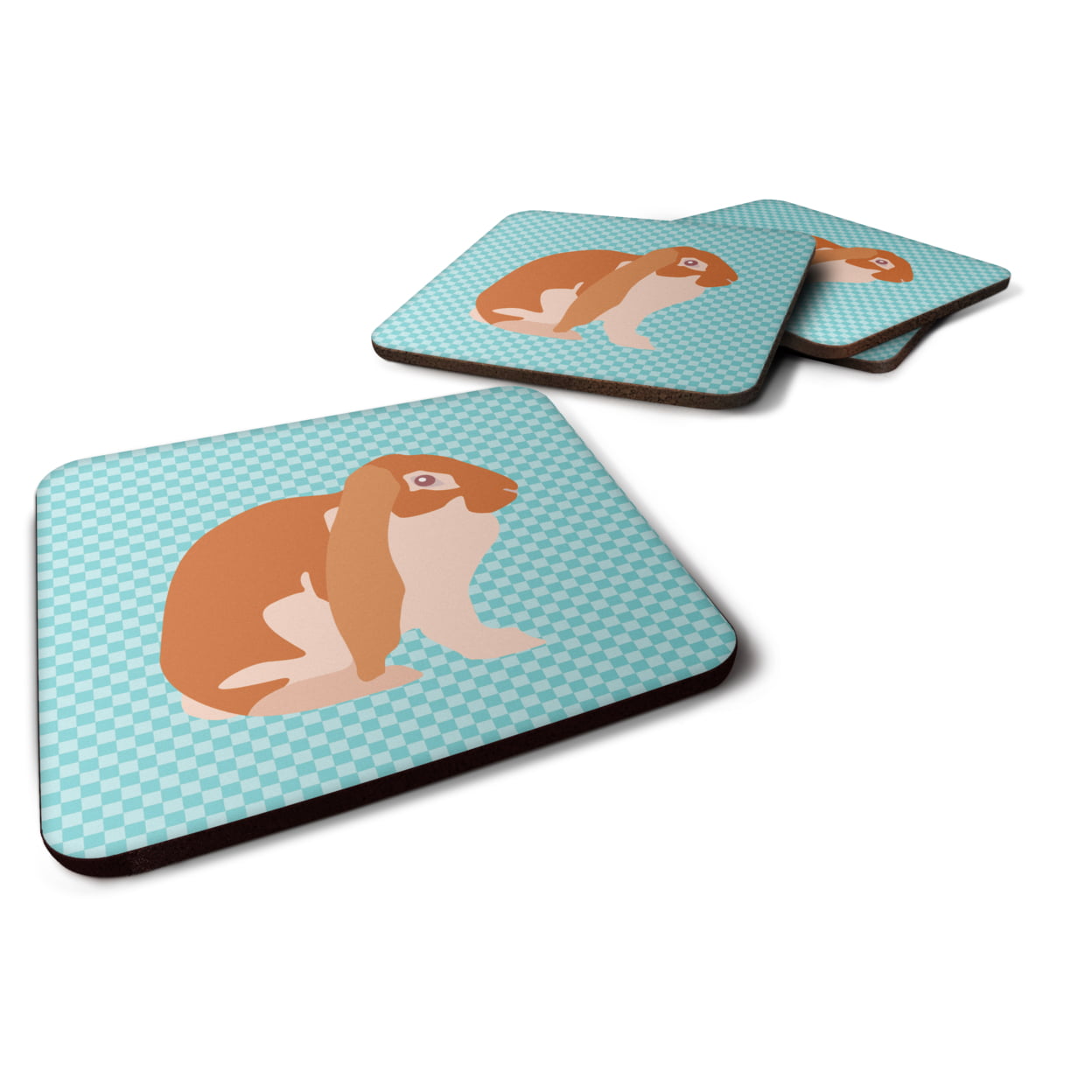 BB8136FC English Lop Rabbit Blue Check Foam Coaster, Set of 4