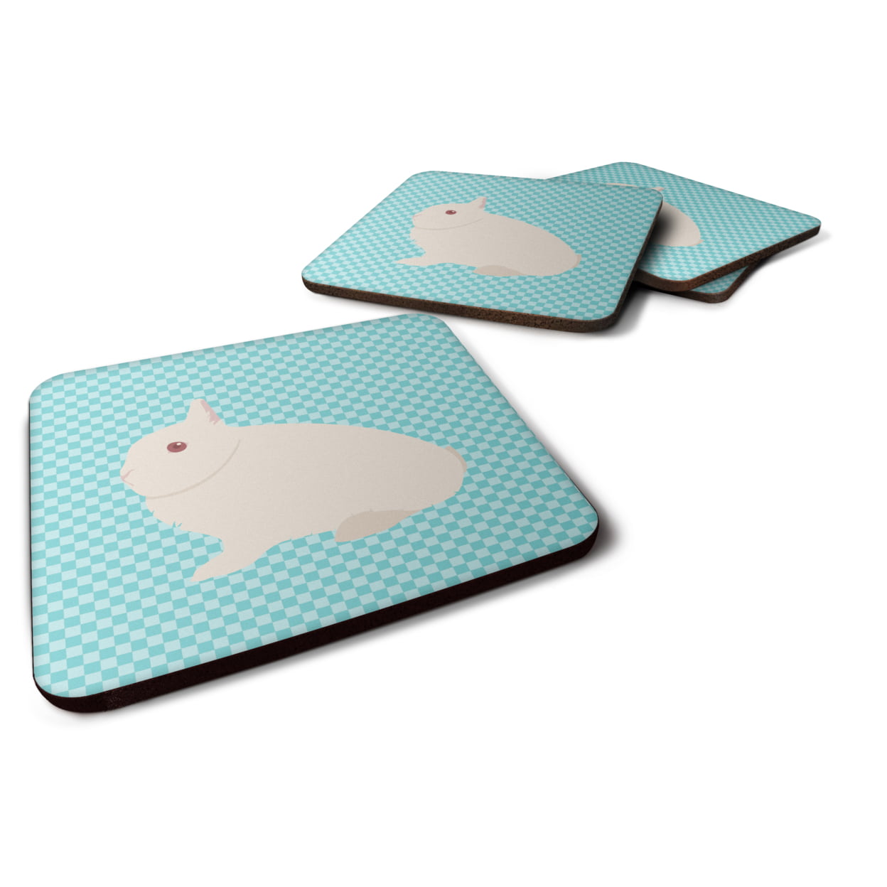 Hermelin Rabbit Blue Check Foam Coaster - Set of 4