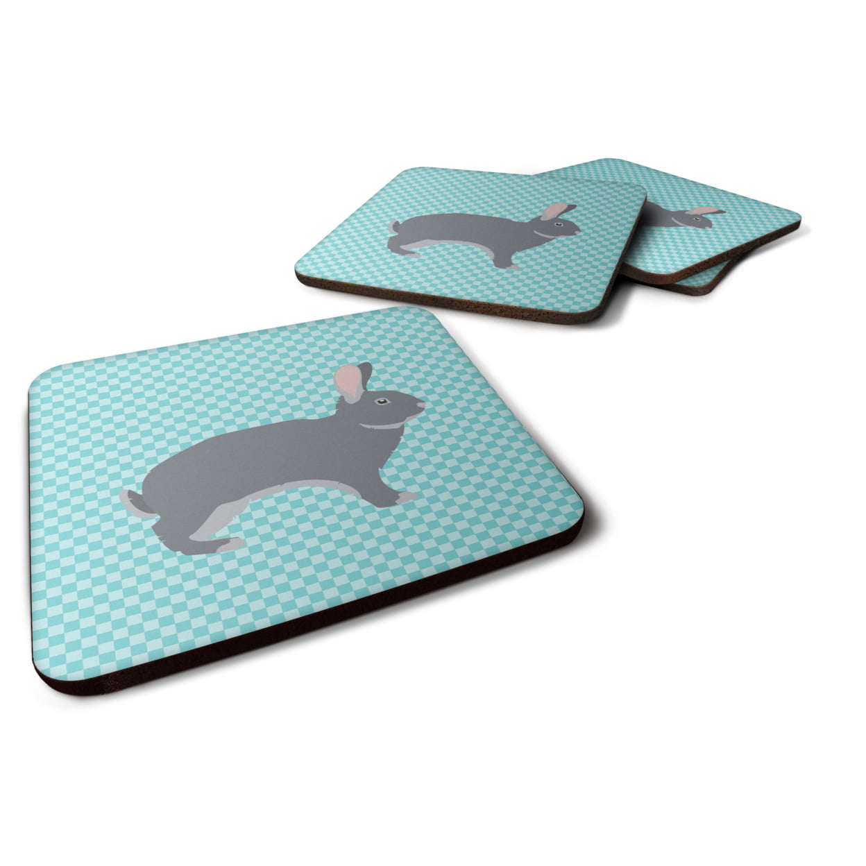 Giant Chinchilla Rabbit Blue Check Foam Coaster, Set of 4