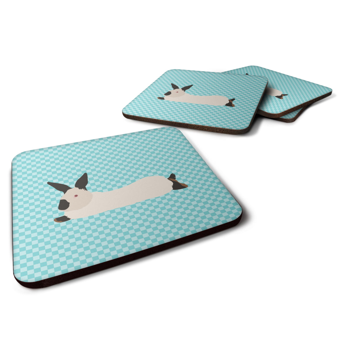 California White Rabbit Blue Check Foam Coaster - Blue