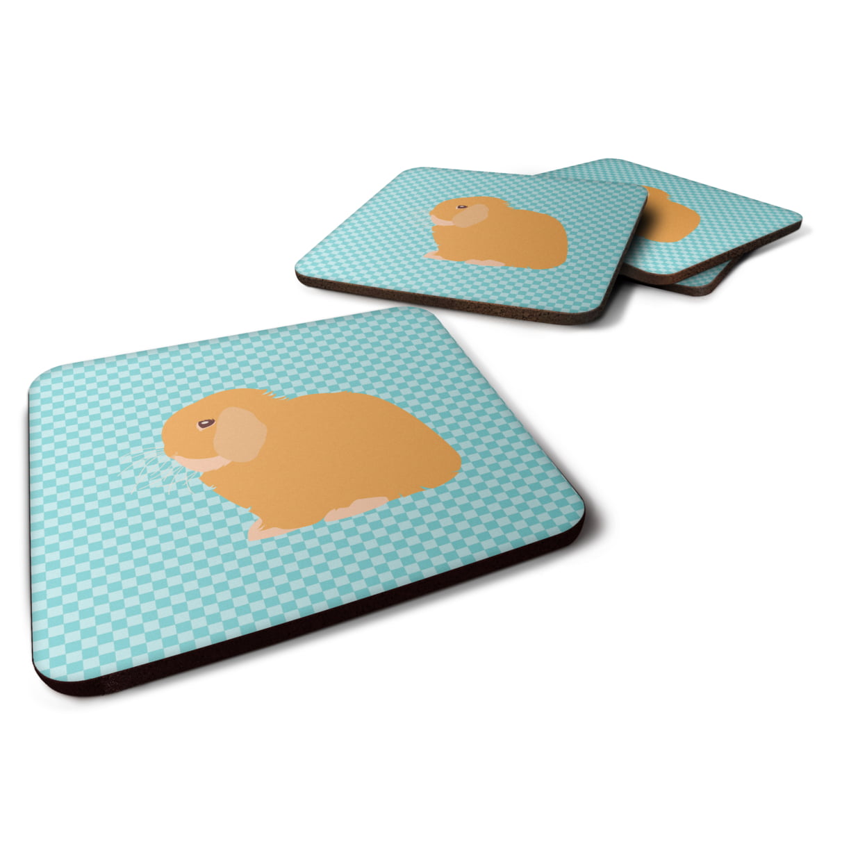 Holland Lop Rabbit Blue Check Foam Coaster - Set of 4
