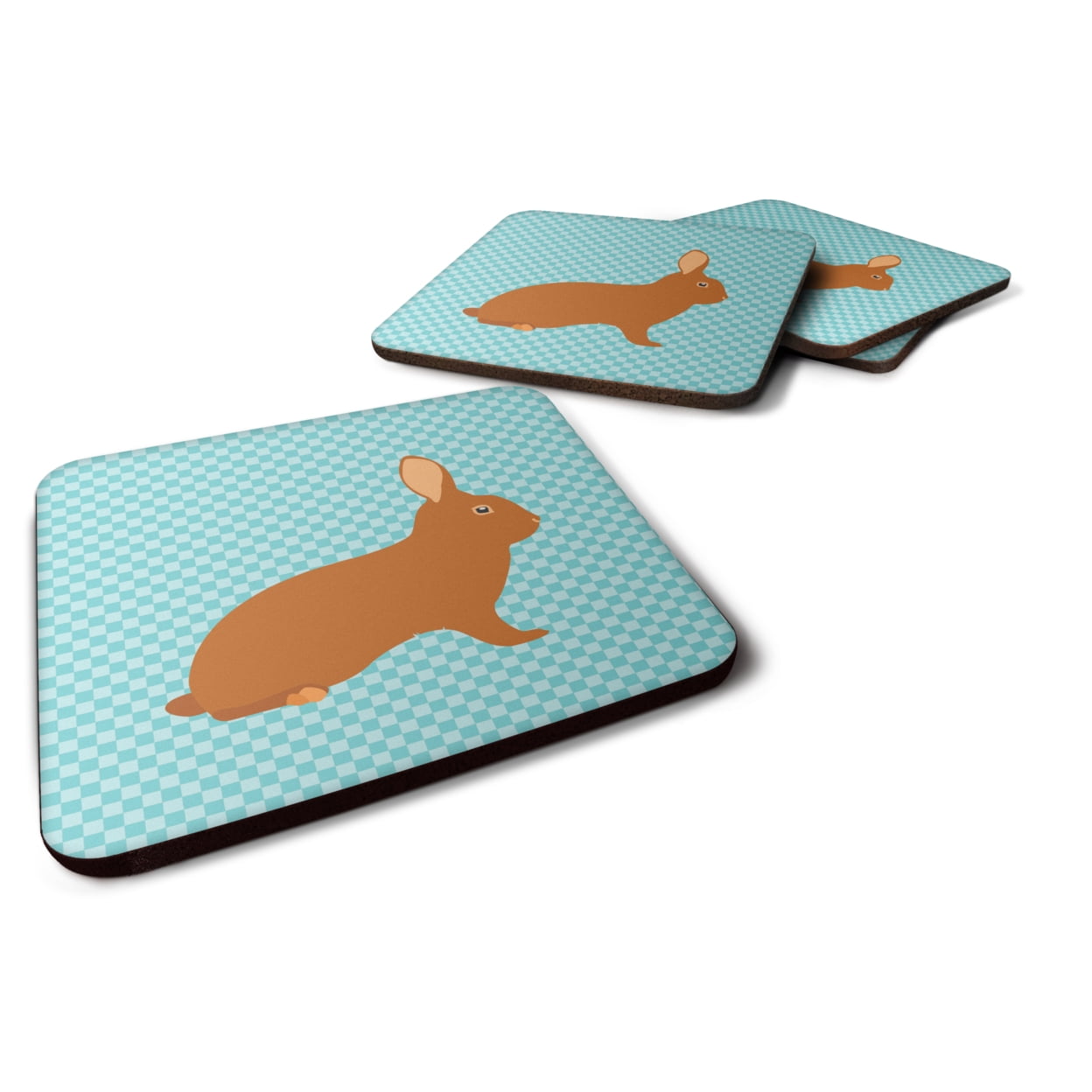 Rex Rabbit Blue Check Foam Coaster, Set of 4