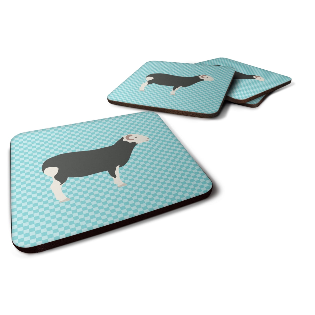 BB8144FC Herwick Sheep Blue Check Foam Coaster, Set of 4