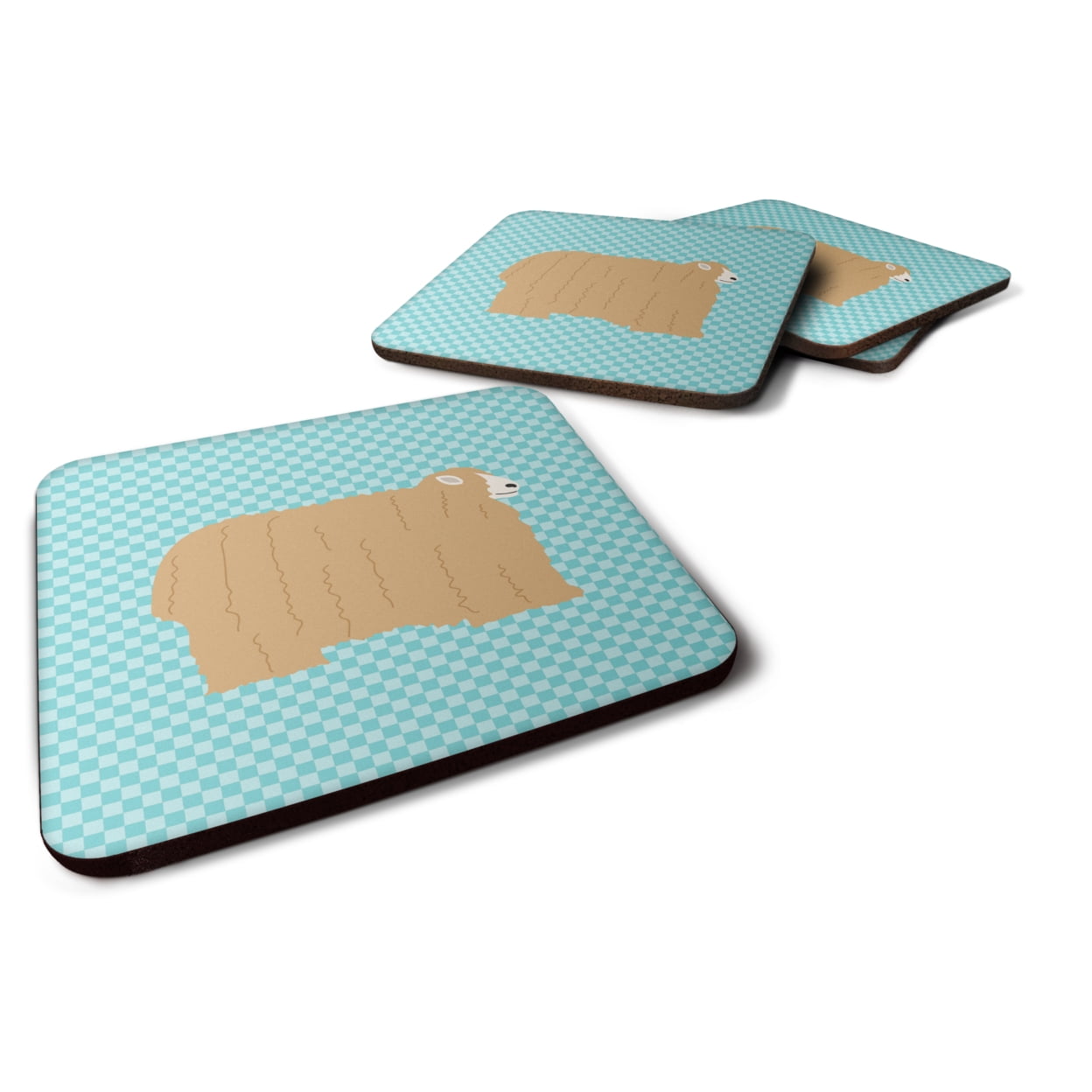 BB8145FC Lincoln Longwool Sheep Blue Check Foam Coaster, Set of 4