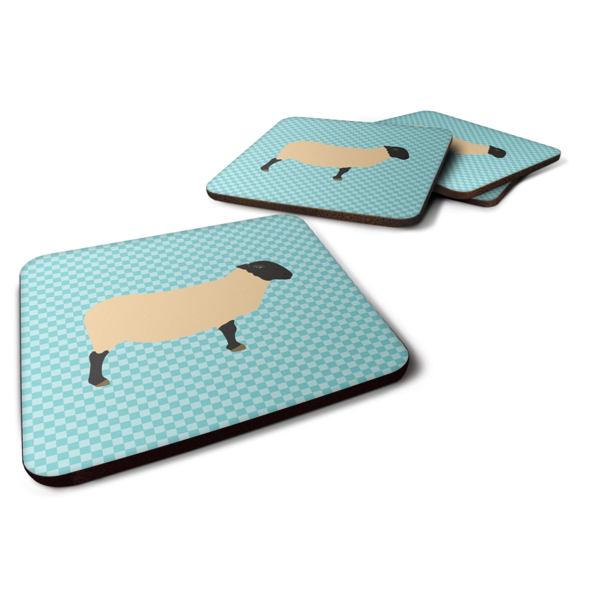 Suffolk Sheep Blue Check Foam Coaster, Set of 4