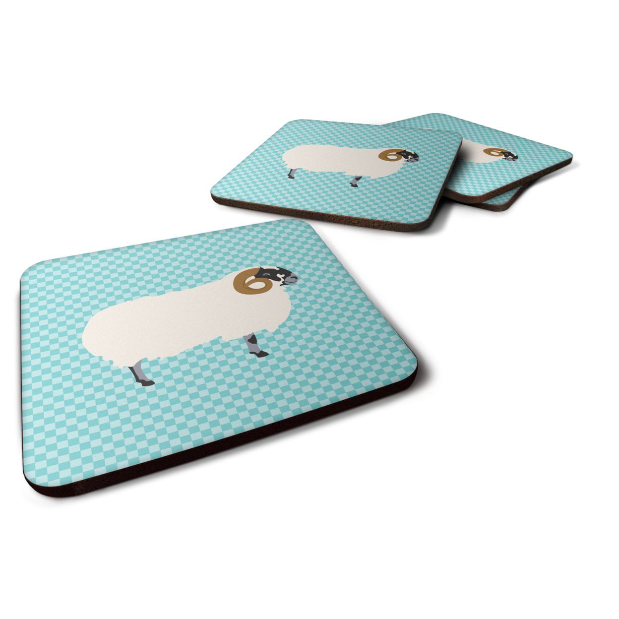 Scottish Blackface Sheep Blue Check Foam Coaster, Set of 4