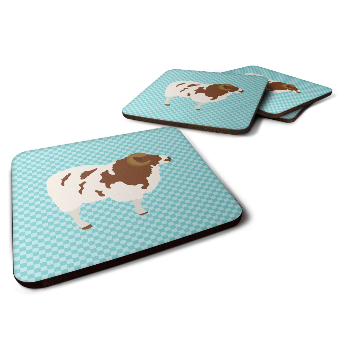 Jacob Sheep Blue Check Foam Coaster - Blue