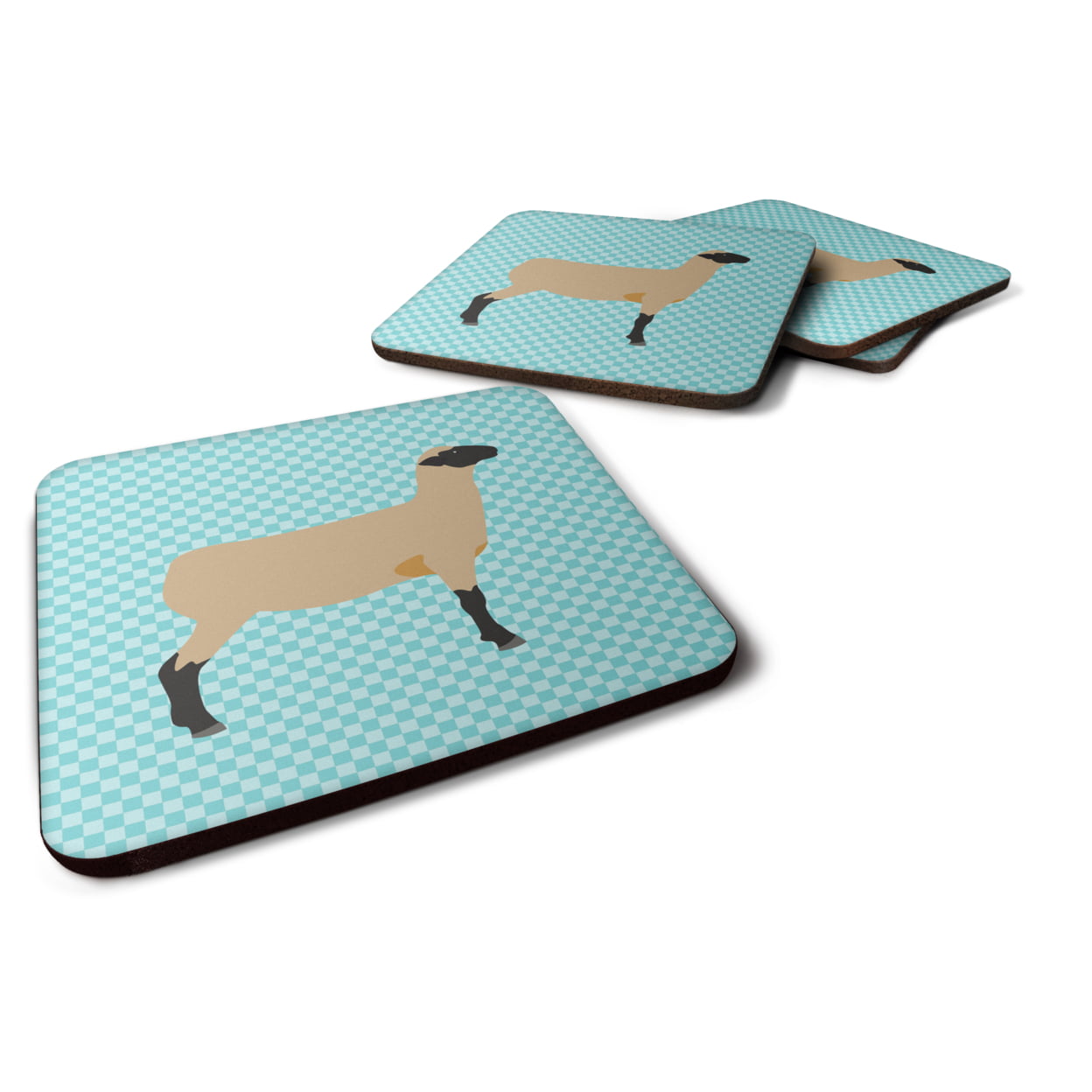 Hampshire Down Sheep Blue Check Foam Coaster, Set of 4