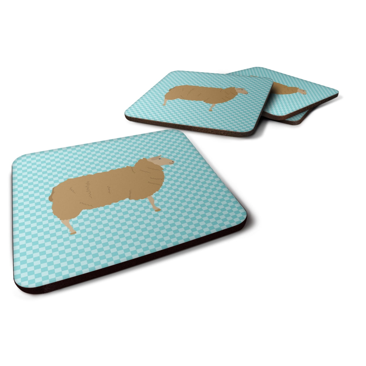 East Friesian Sheep Blue Check Foam Coaster - Blue