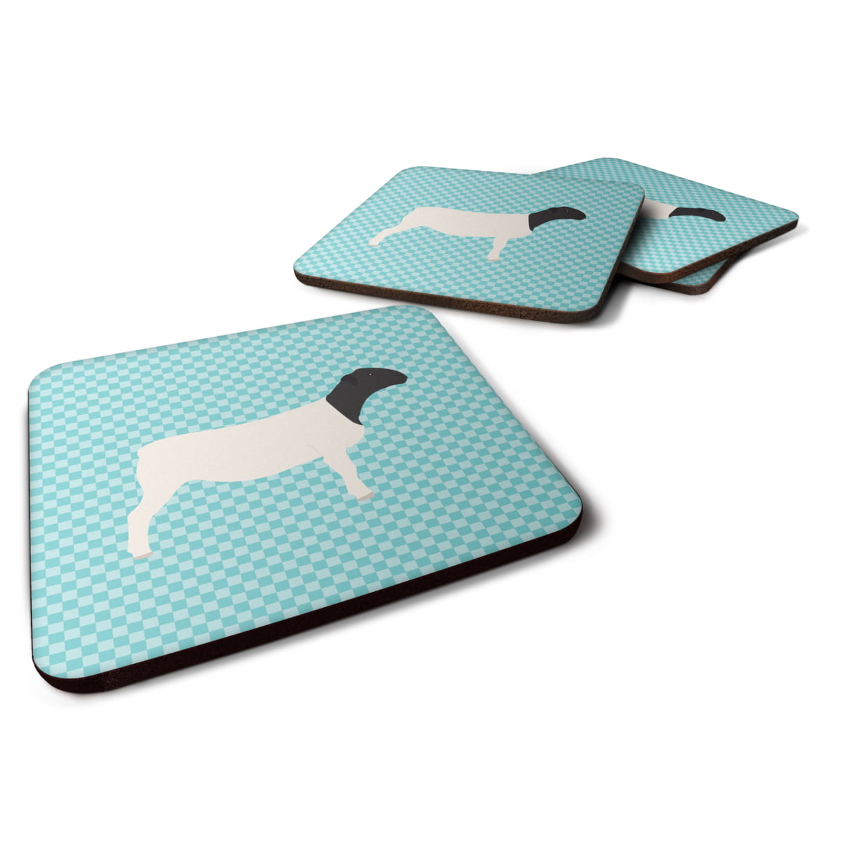 Dorper Sheep Blue Check Foam Coaster - Blue
