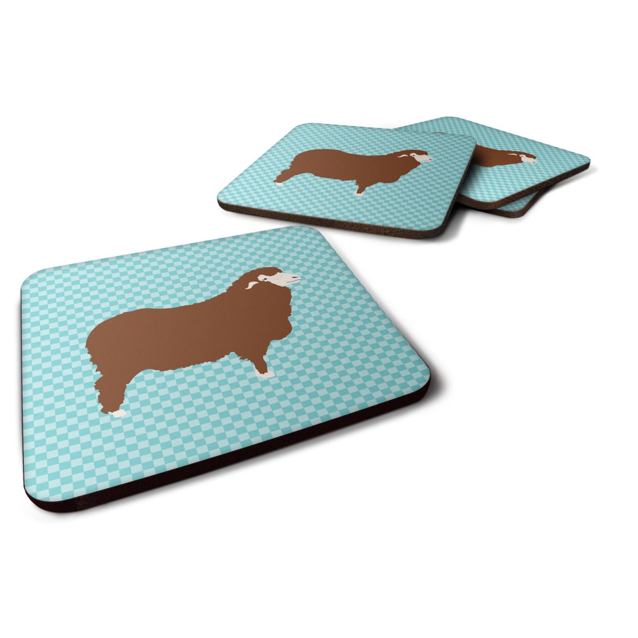 Merino Sheep Blue Check Foam Coaster - Set of 4