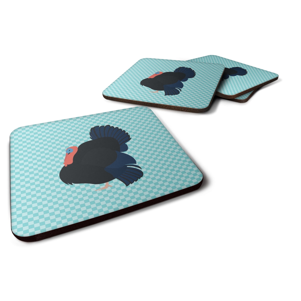 BB8159FC Norfolk Black Turkey Blue Check Foam Coaster, Set of 4