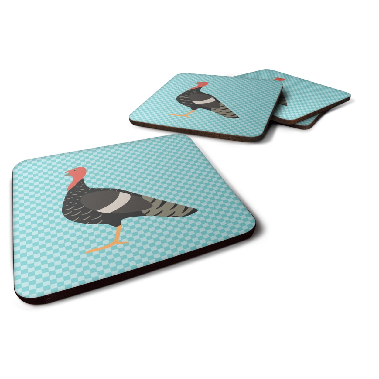 Marragansett Turkey Blue Check Foam Coaster, Set of 4
