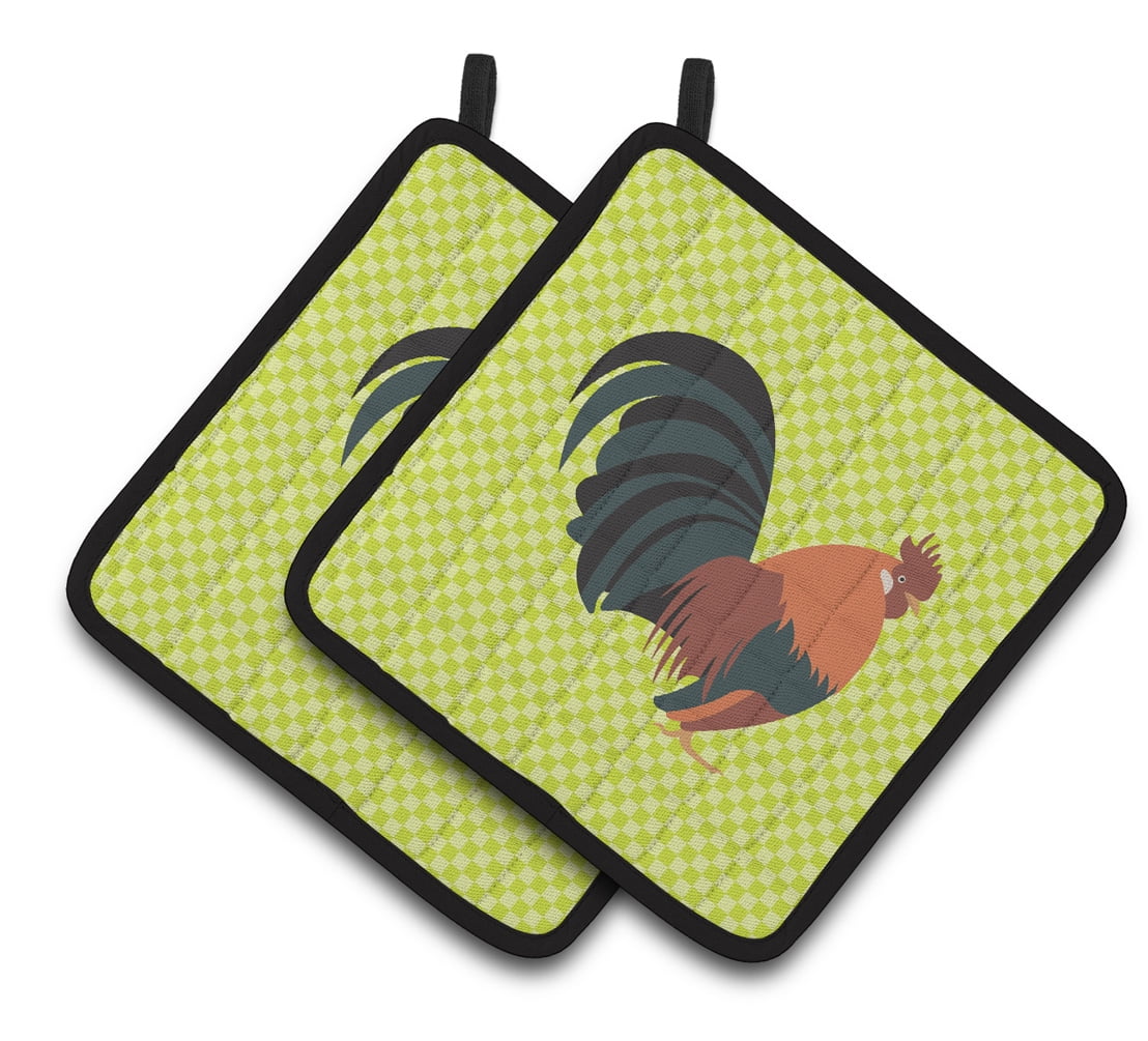 Dutch Bantam Chicken Green Pair of Pot Holders