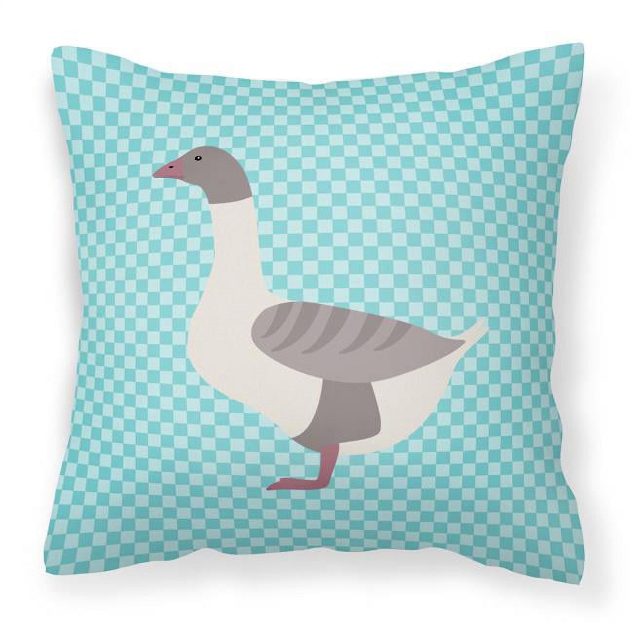 BB8075PW1818 Buff Grey Back Goose Blue Check Fabric Decorative Pillow, 18 x 18 in.