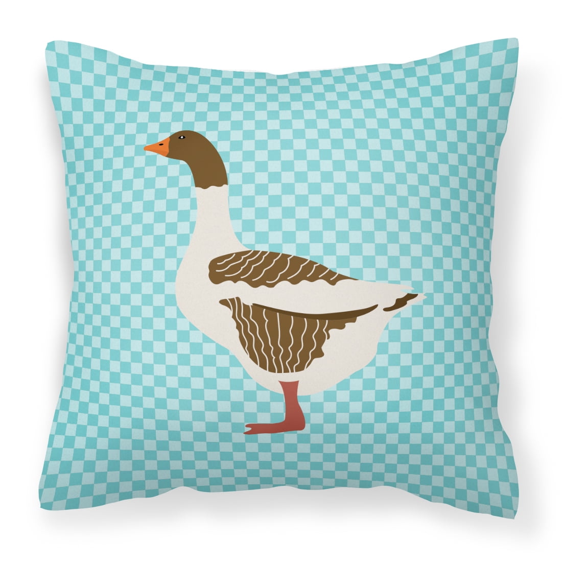 Pomeranian Rogener Goose Blue Check Fabric Decorative Pillow - 18 x 18 in.