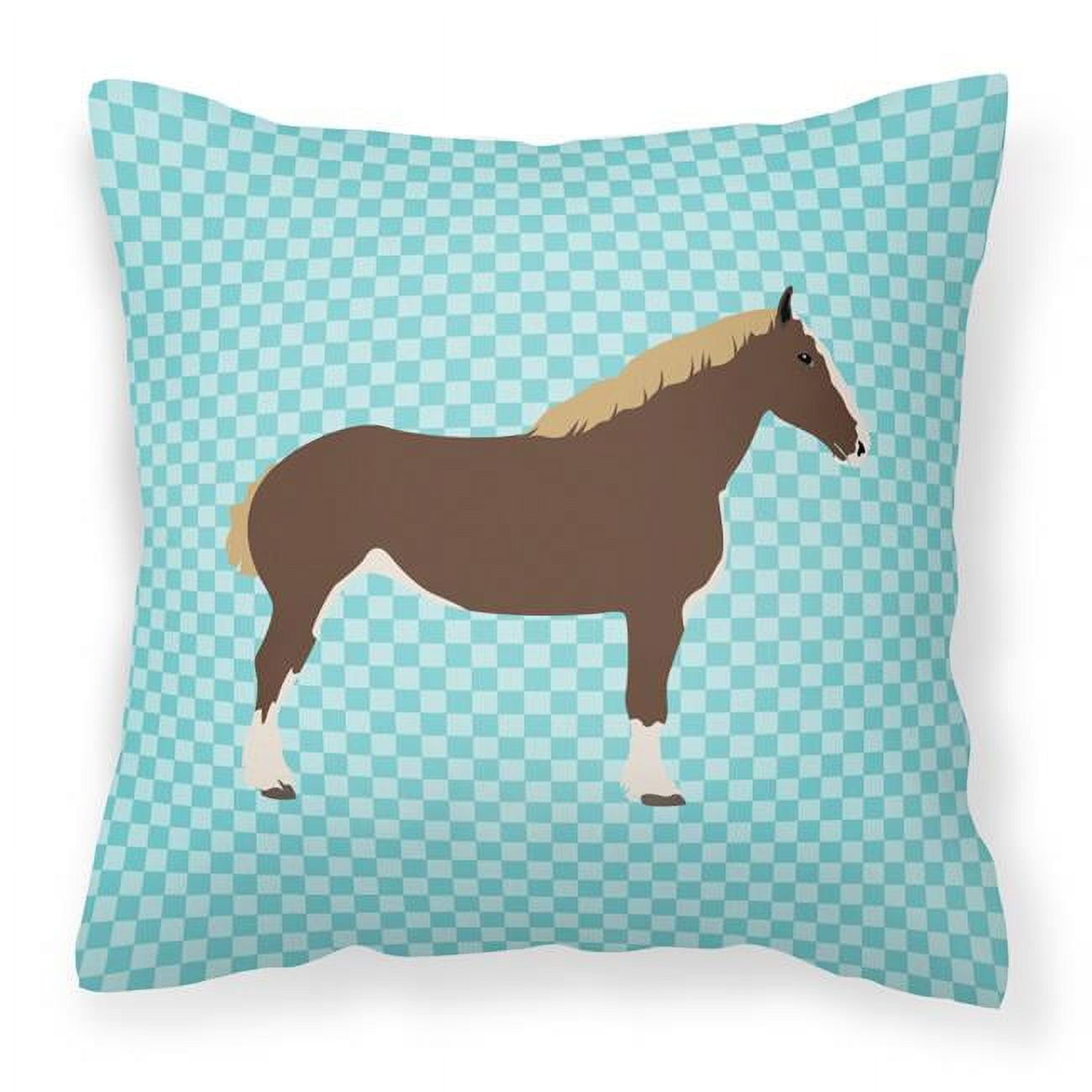 Percheron Horse Blue Check Fabric Decorative Pillow - 18 x 18 in.