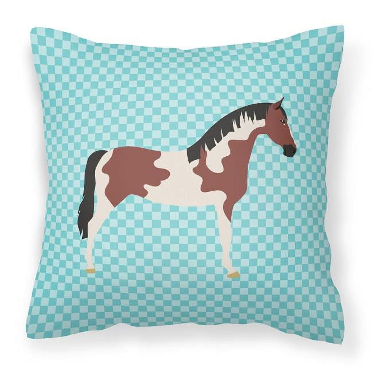 Pinto Horse Blue Check Fabric Decorative Pillow - 18 x 18 in.