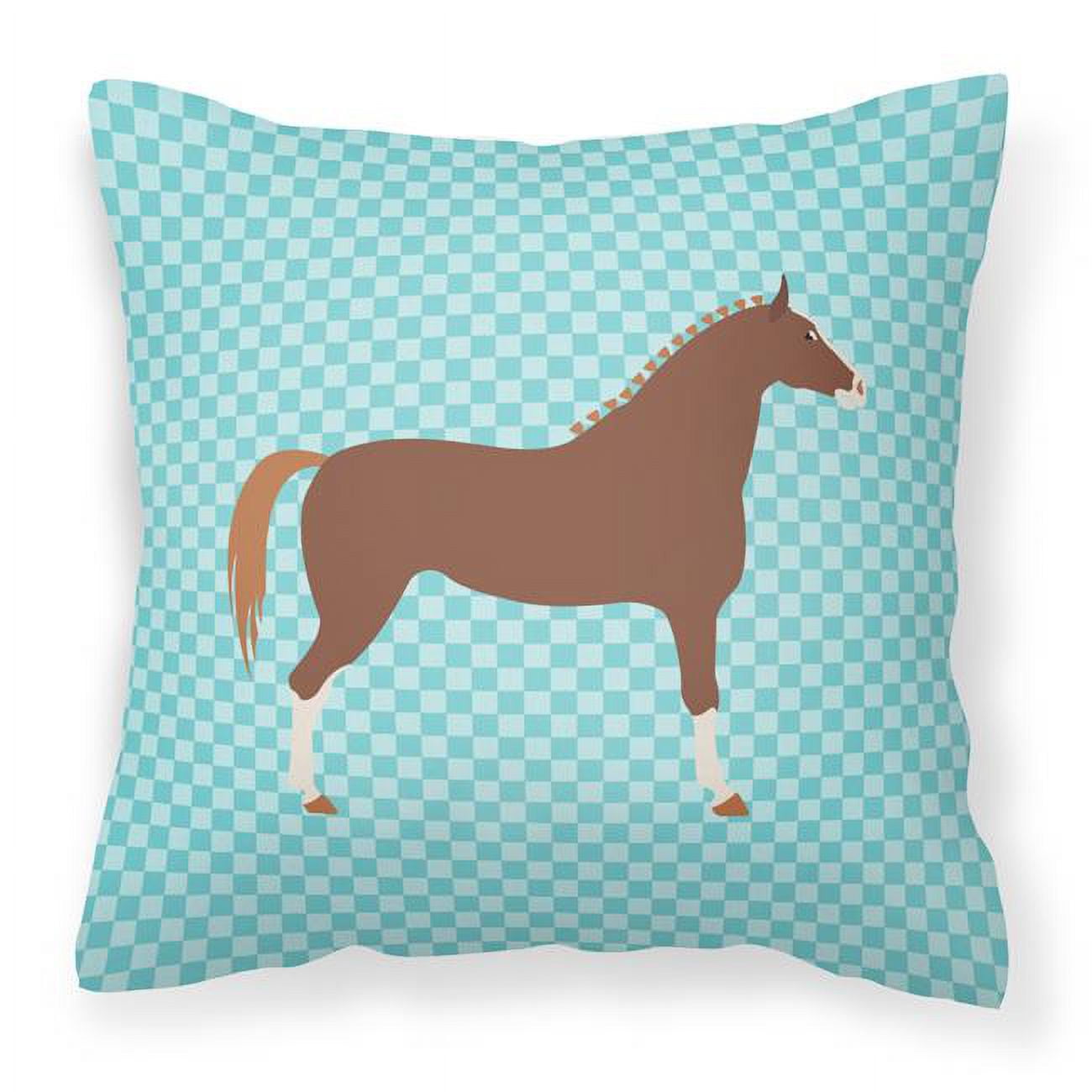 Hannoverian Horse Blue Check Fabric Decorative Pillow - 18 x 18 in.