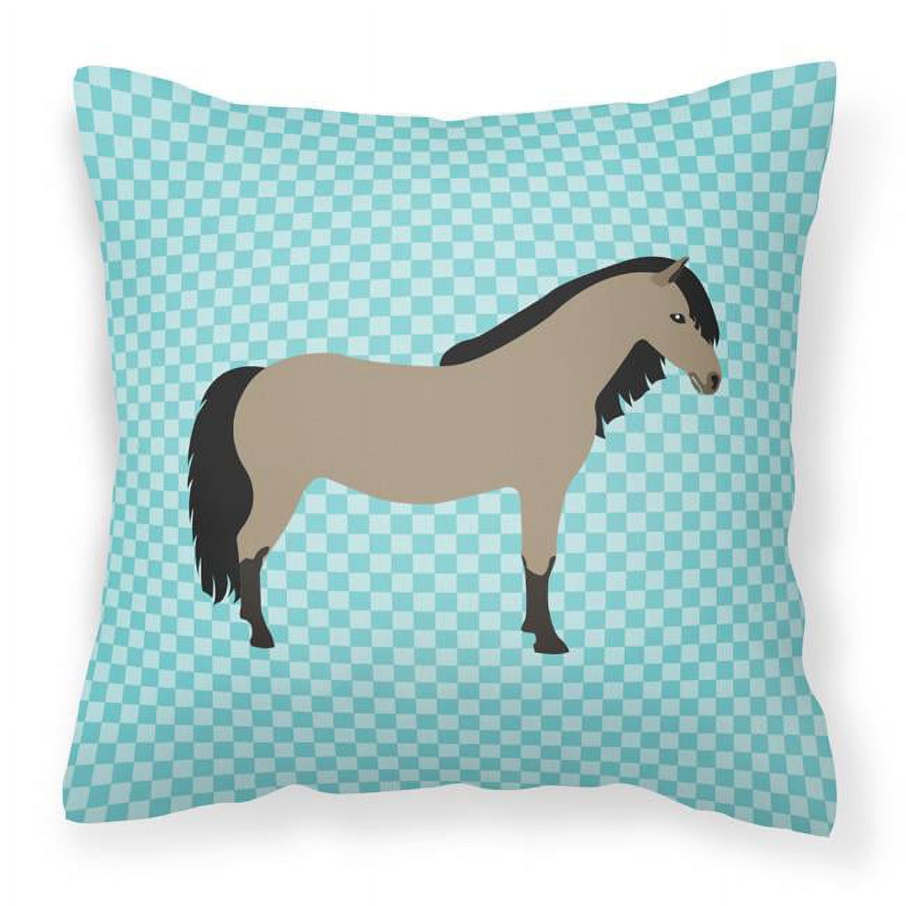 Welsh Pony Horse Blue Check Fabric Decorative Pillow - 18 x 18 in.