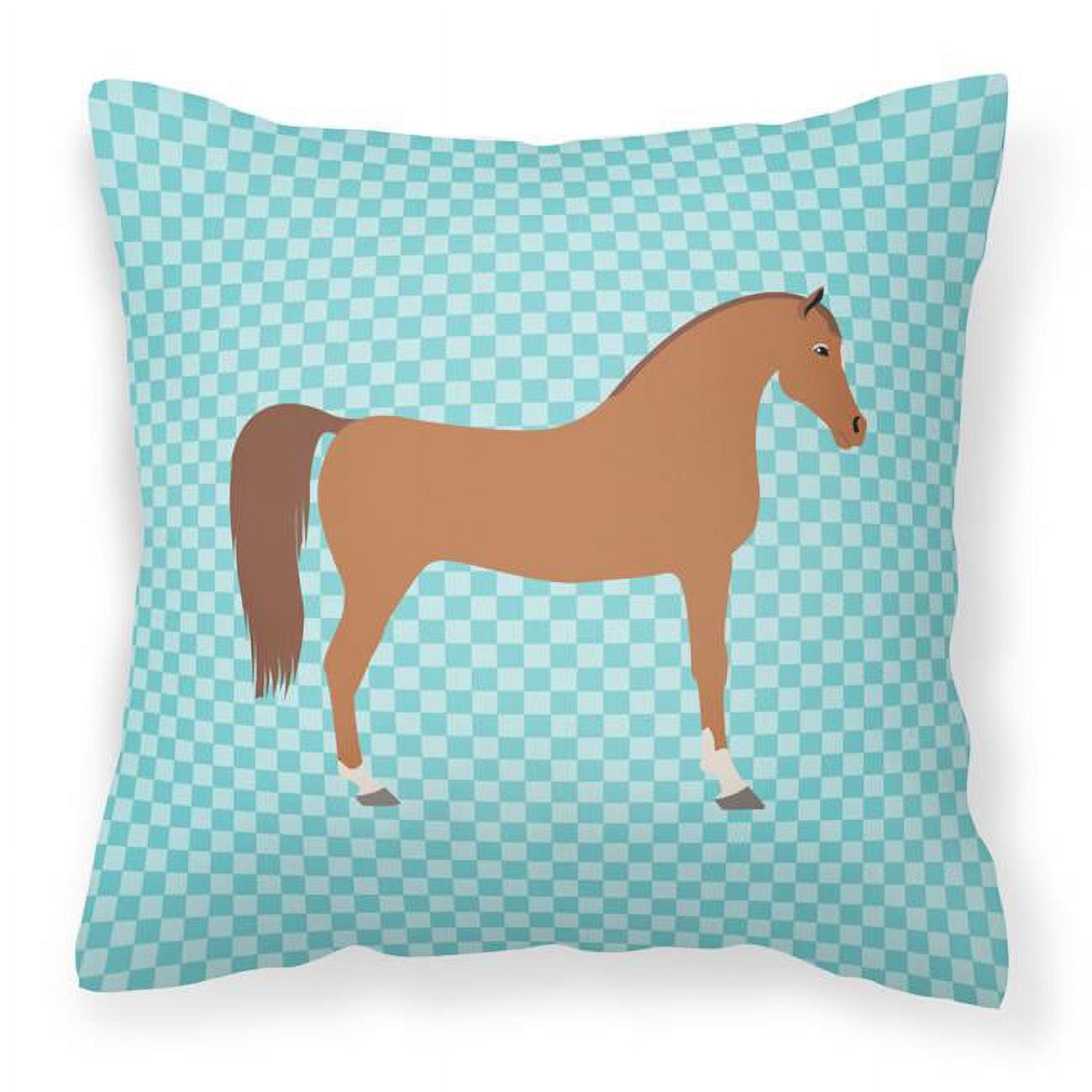 Arabian Horse Blue Check Fabric Decorative Pillow - 18 x 18 in.