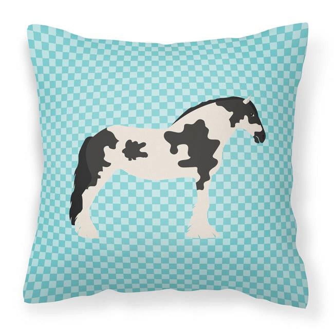 Cyldesdale Horse Blue Check Fabric Decorative Pillow - 18 x 18 in.