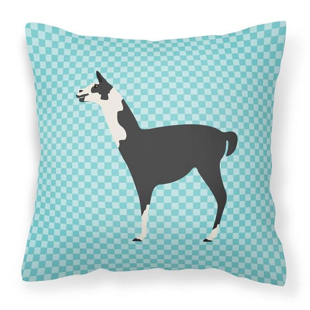 Llama Q Ara Blue Check Fabric Decorative Pillow - 18 x 18 in.