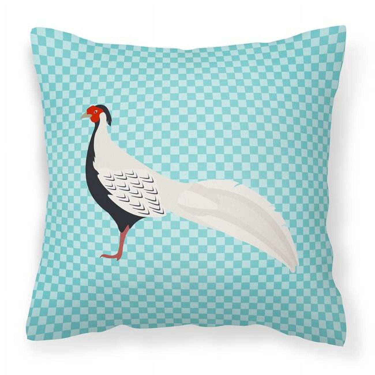 Silver Pheasant Blue Check Fabric Decorative Pillow - 18 x 18 in.