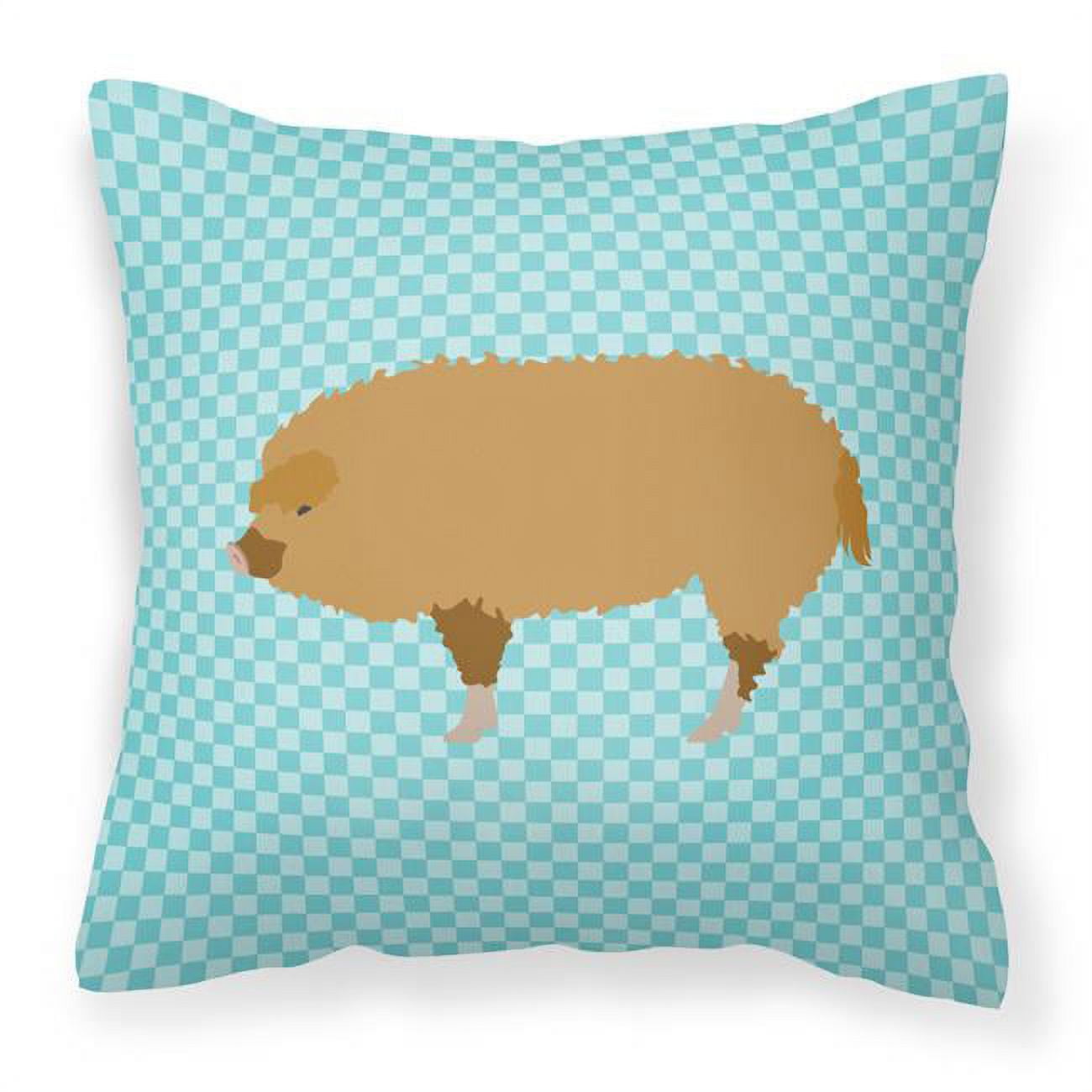 Hungarian Mangalica Pig Blue Check Fabric Decorative Pillow - 18 x 18 in.