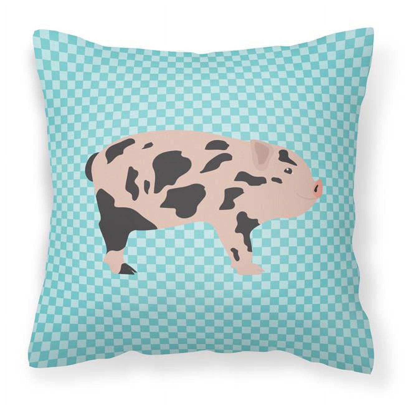 Mini Miniature Pig Blue Check Fabric Decorative Pillow, 18 x 18 in.