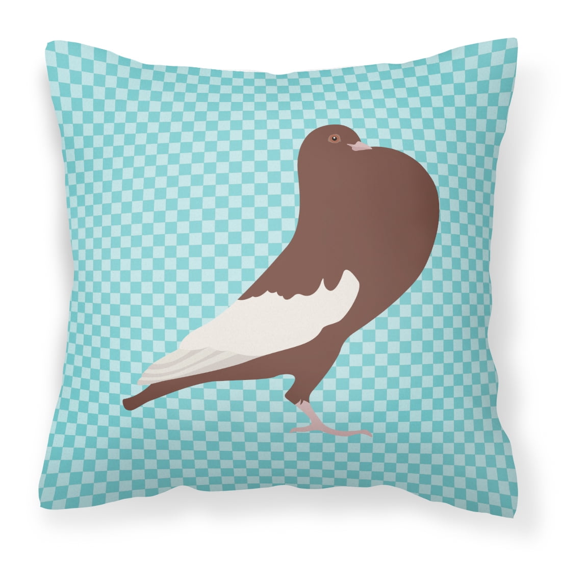 English Pouter Pigeon Blue Check Fabric Decorative Pillow - 18 x 18 in.
