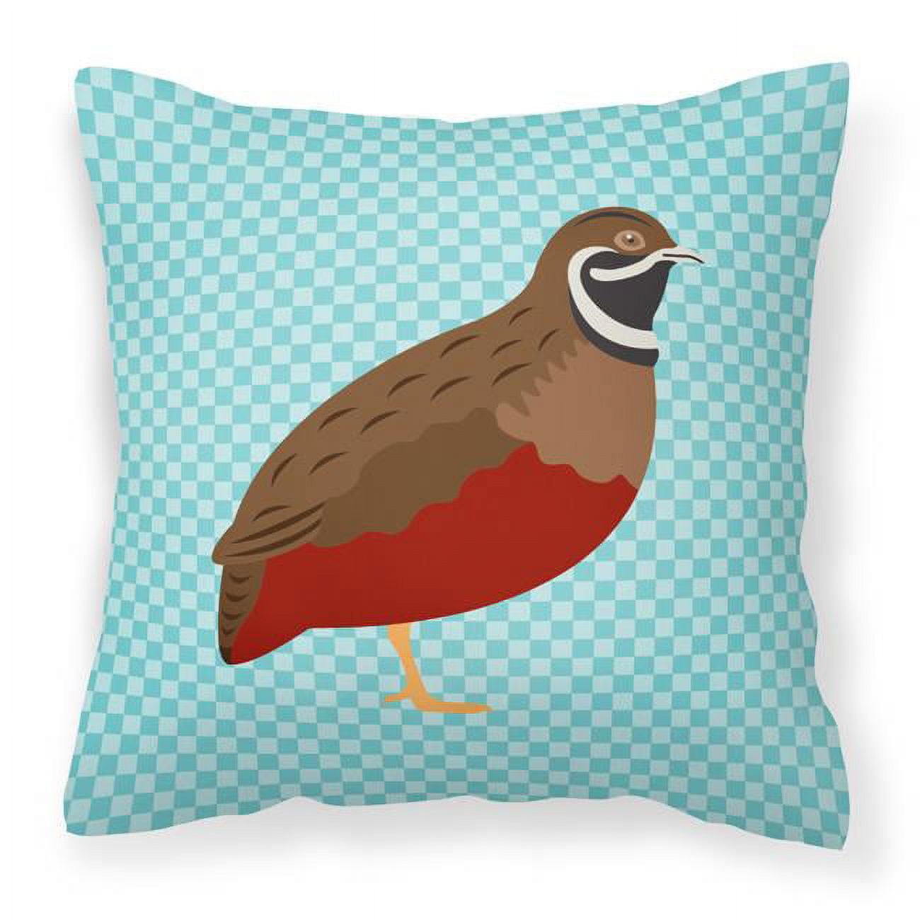Chinese Painted or King Quail Blue Check Fabric Decorative Pillow - 18 x 18 in.