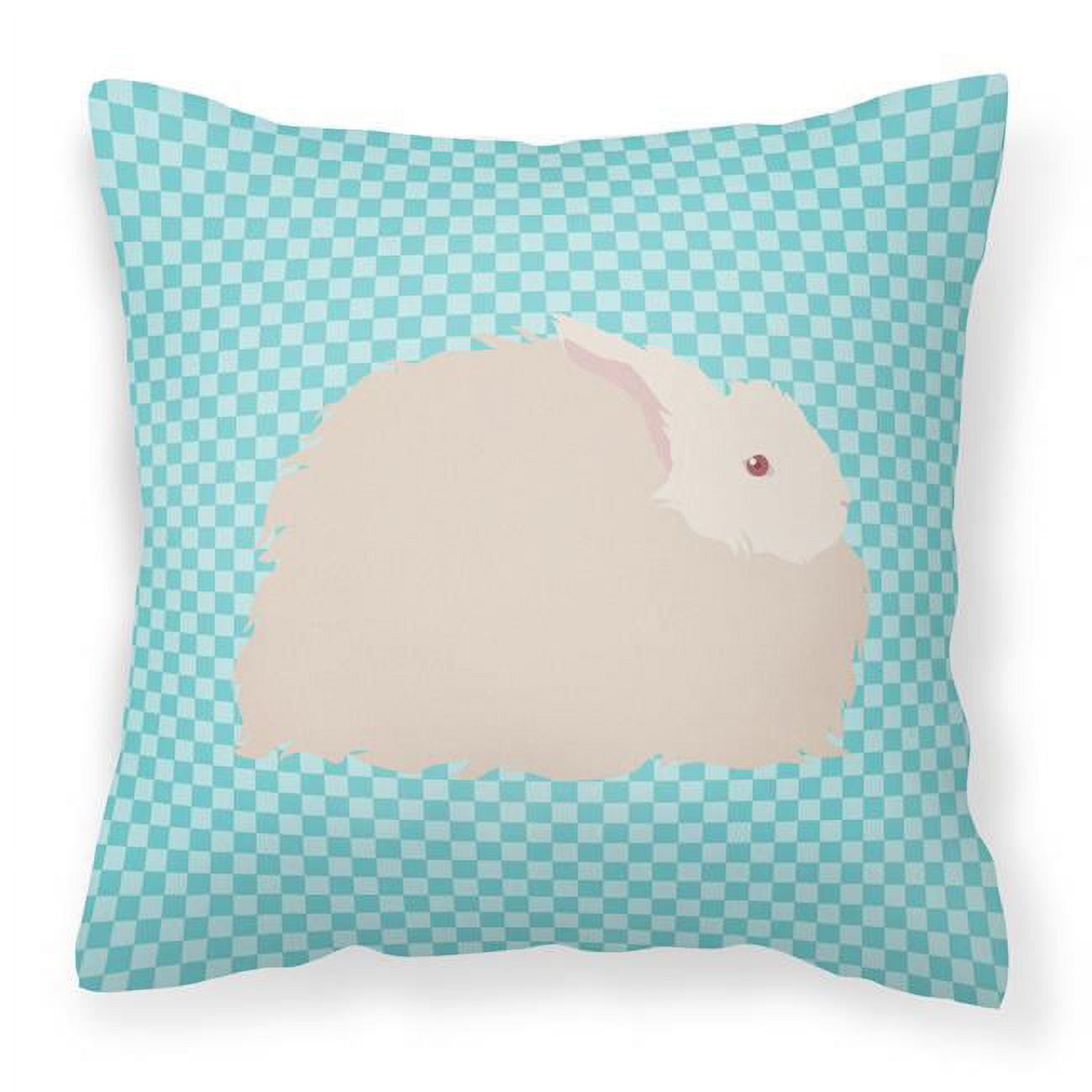 Fluffy Angora Rabbit Blue Check Fabric Decorative Pillow - 18 x 18 in.