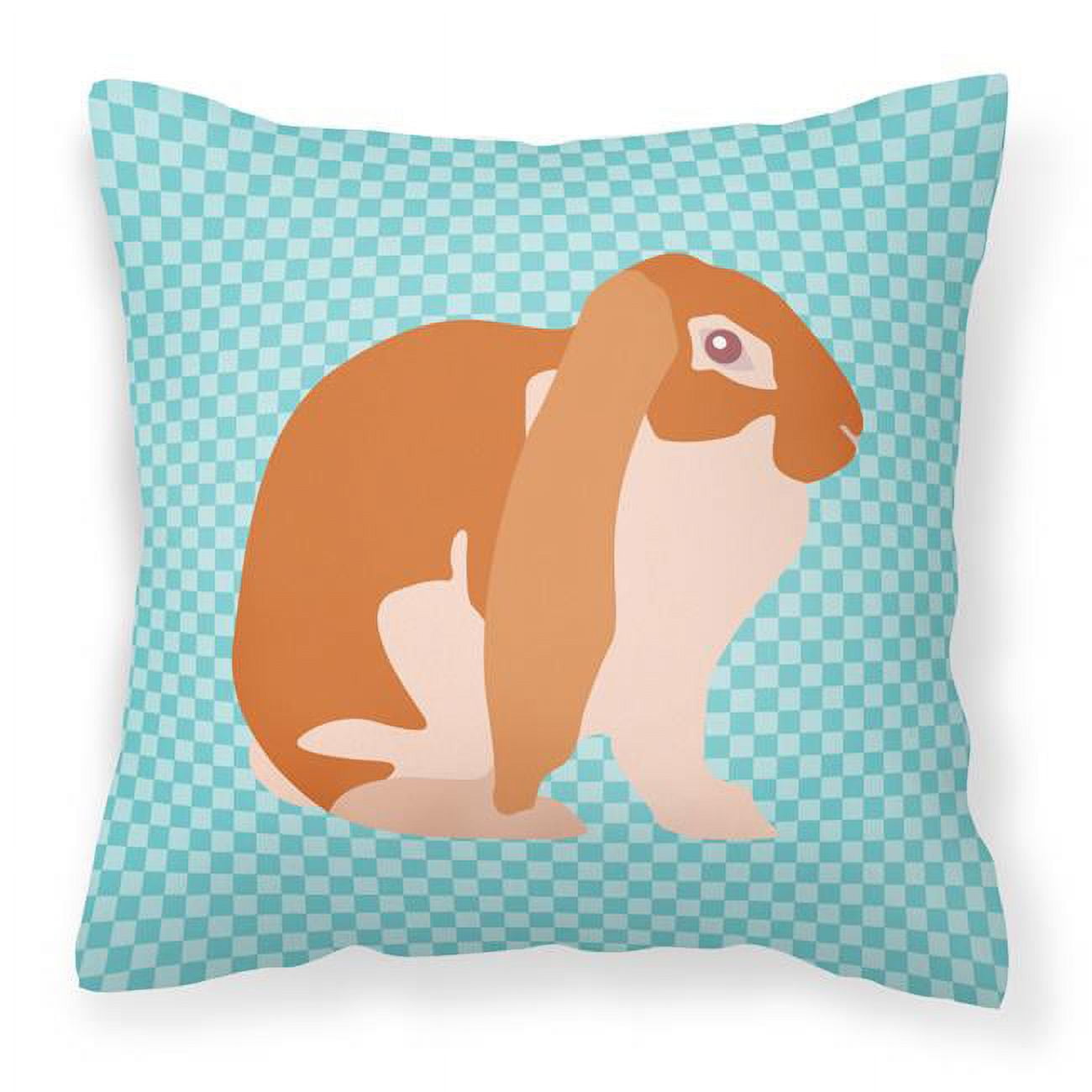 English Lop Rabbit Blue Check Fabric Decorative Pillow - 18 x 18 in.