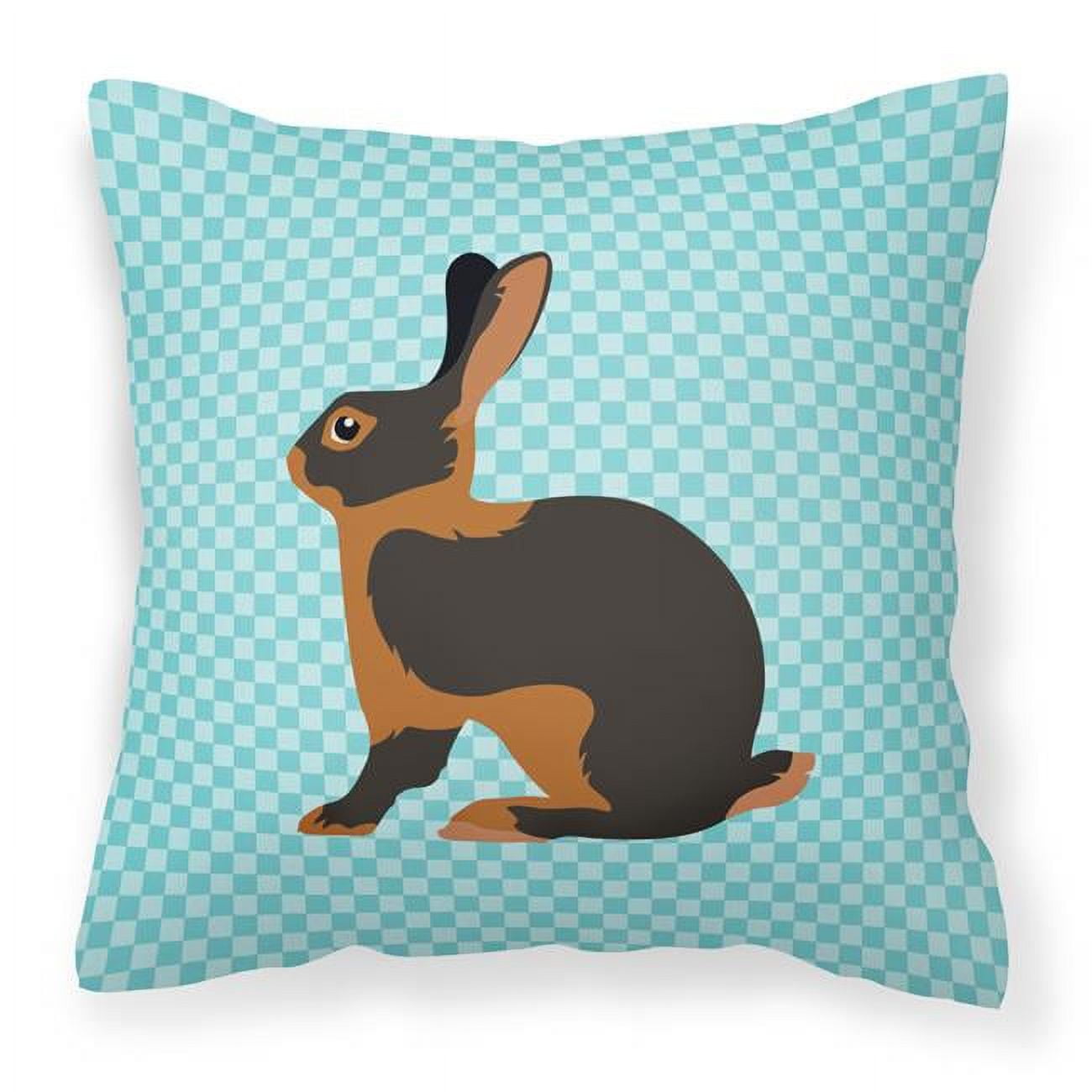 Tan Rabbit Blue Check Fabric Decorative Pillow - 18 x 18 in.