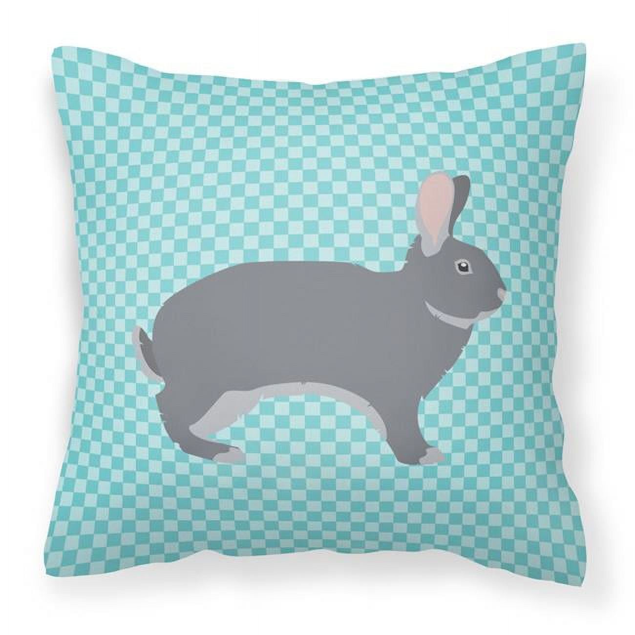 Giant Chinchilla Rabbit Blue Check Fabric Decorative Pillow - 18 x 18 in.
