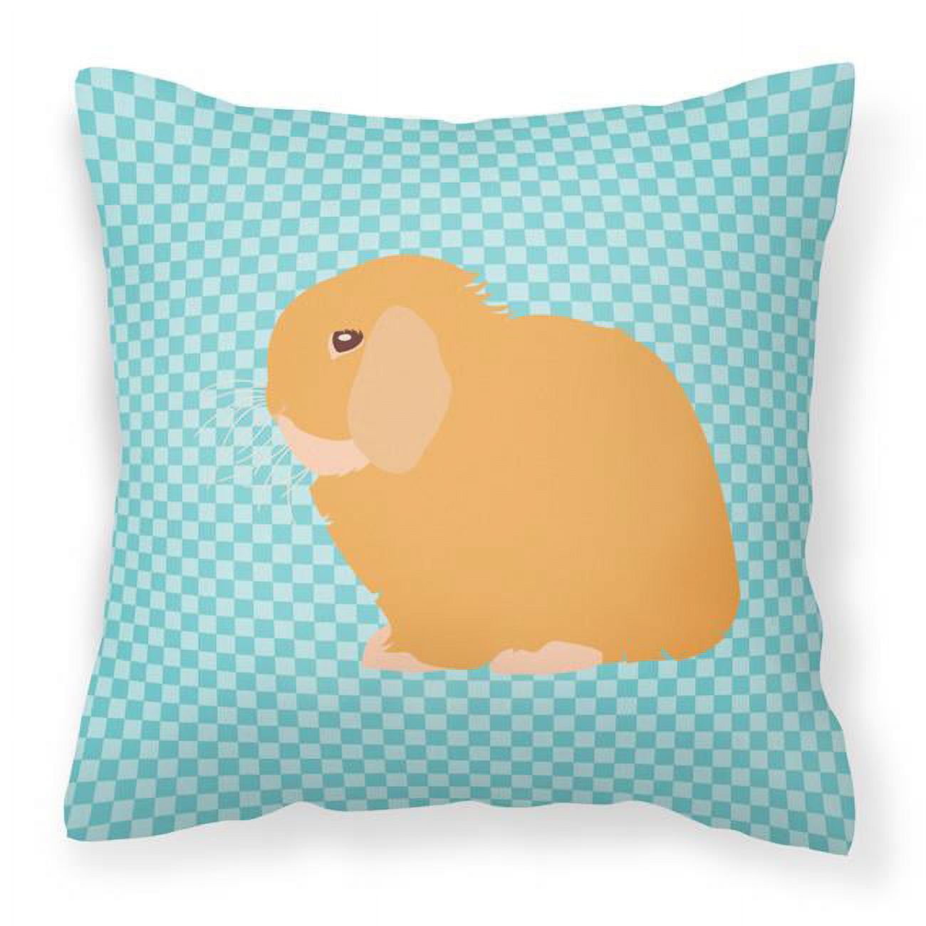 Holland Lop Rabbit Blue Check Fabric Decorative Pillow - 18 x 18 in.