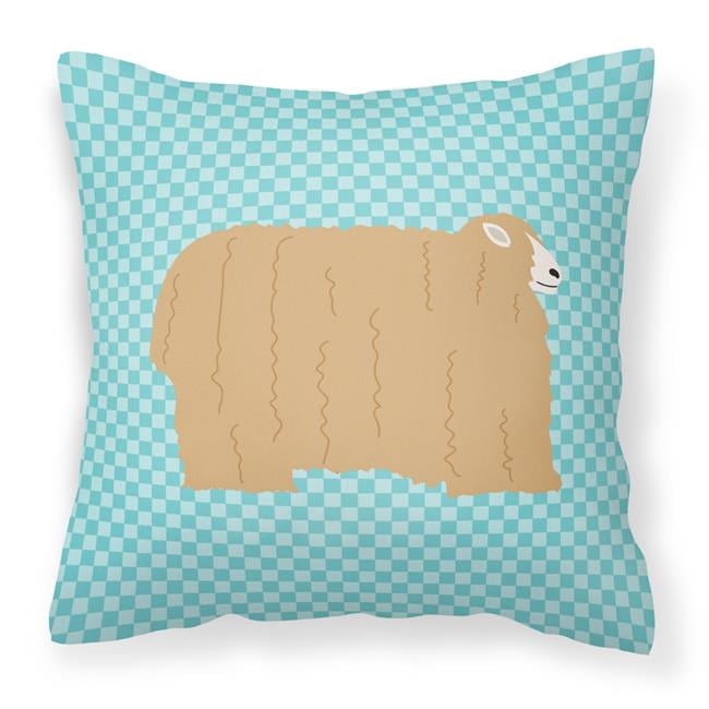 Lincoln Longwool Sheep Blue Check Fabric Decorative Pillow - 18 x 18 in.