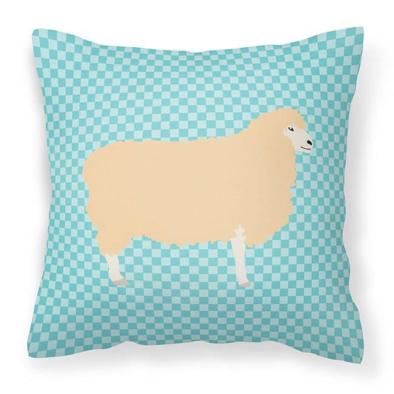 English Leicester Longwool Sheep Blue Check Fabric Decorative Pillow - 18 x 18 in.