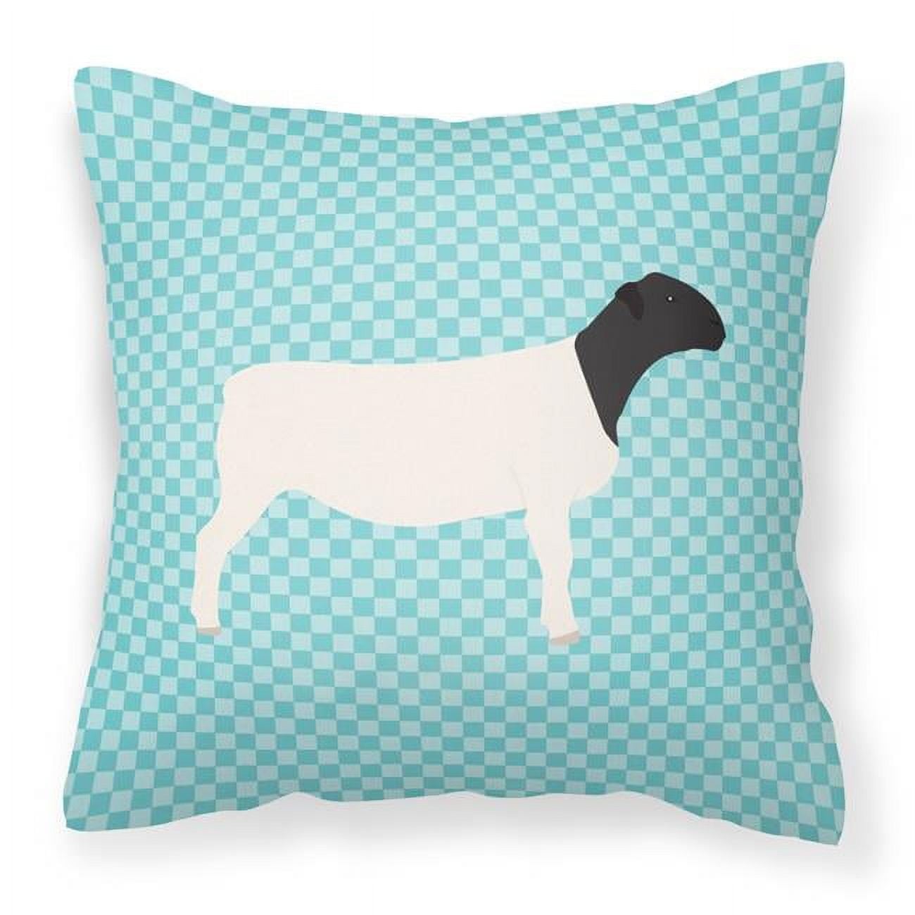 Dorper Sheep Blue Check Fabric Decorative Pillow - 18 x 18 in.