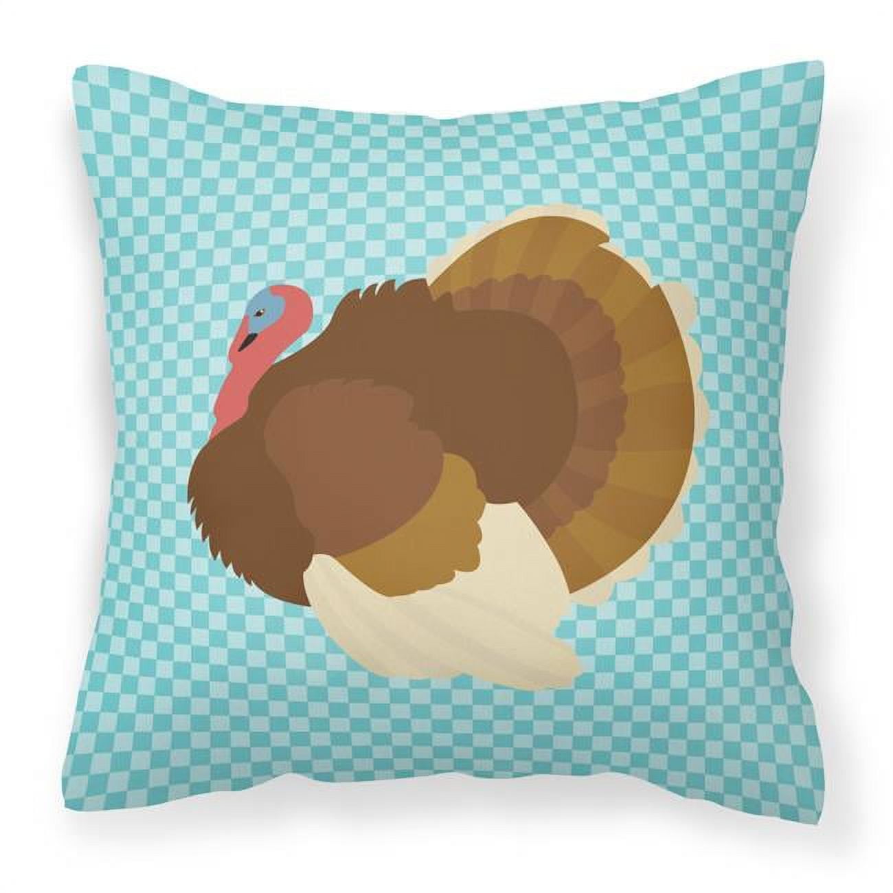 French Turkey Dindon Blue Check Fabric Decorative Pillow - 18 x 18 in.
