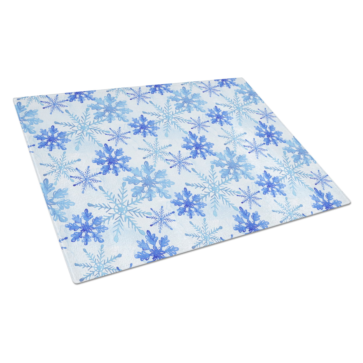 Blue Snowflakes Watercolor Glass Cutting Board, Large